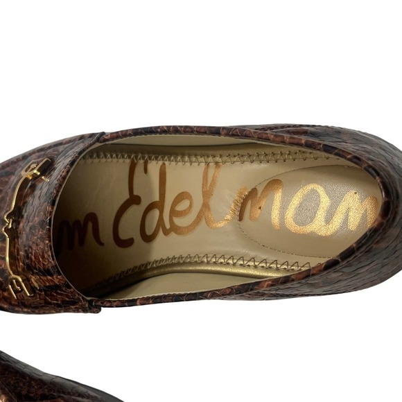 Sam Edelman Loraine Leather Gold Metal Bit Loafers Brown Snake Skin Size 8 - Picture 6 of 9